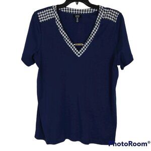 Jones NY | Blue Cotton Knit V-Neck Stretchy Pullover Top | Size 2X
